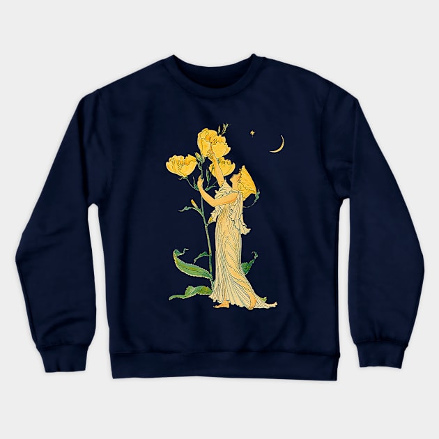 Evening Primrose by Walter Crane Crewneck Sweatshirt by MasterpieceCafe